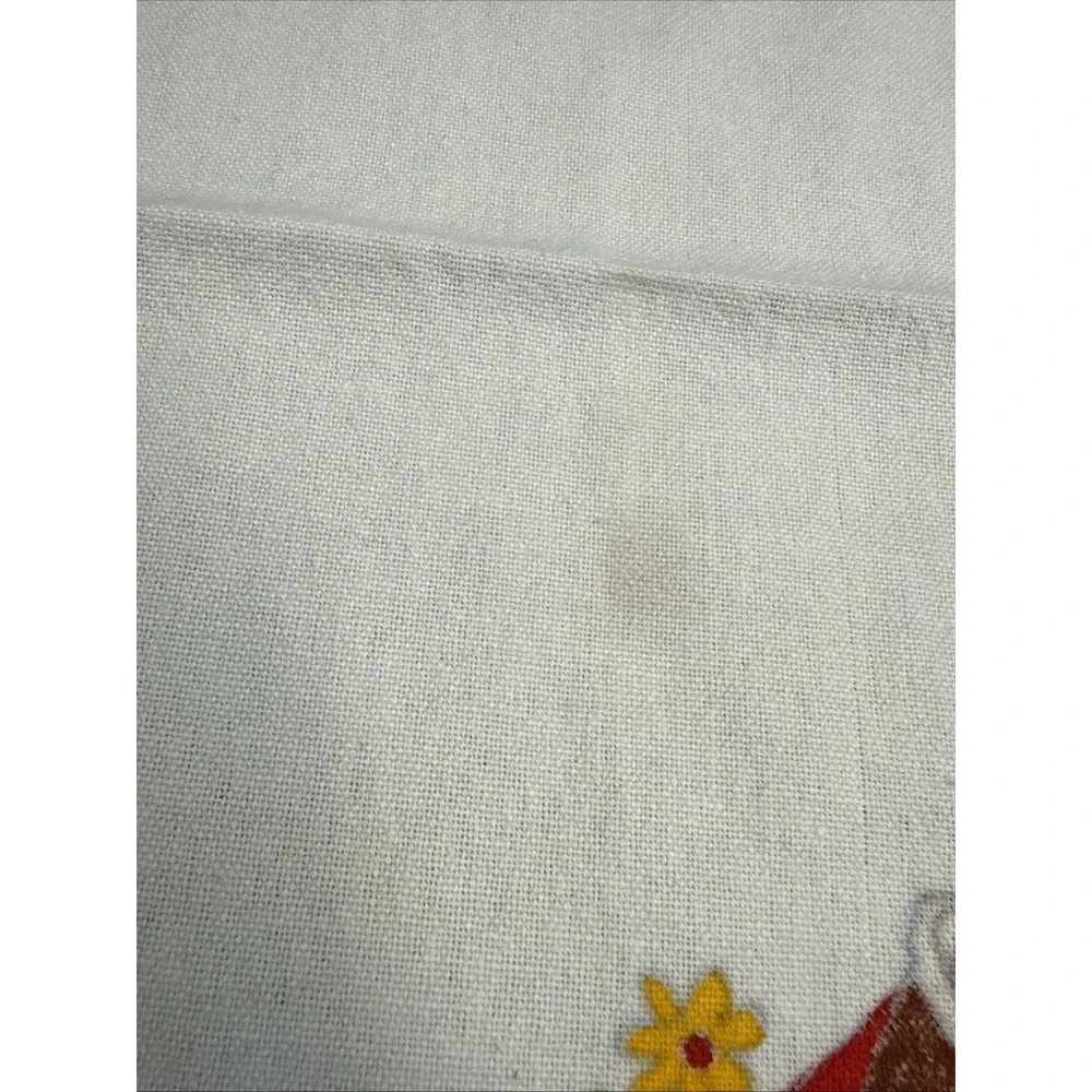 Hand Painted Dish‎ Towel Cotton Girl Cat Flowers Country Blue